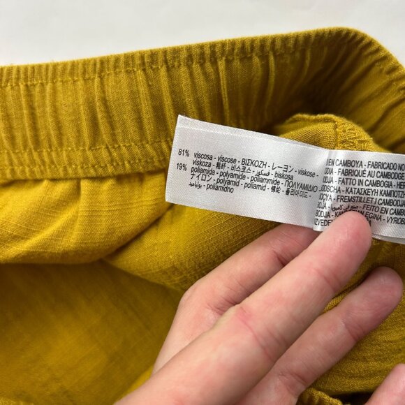 Zara Mustard Yellow Textured Crepe High Rise Relaxed Leg Cropped Pant M - Picture 4 of 6